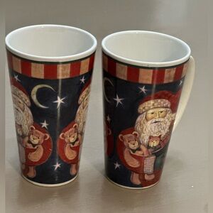 Vintage Susan Winget Patriotic
Santa Christmas Mug American
Flag & Toys Set of 2